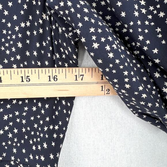 LK BENNET Tillila Silk Star Print Tea Dress Women 4 Navy Blue Beige Puff Sleeve - Picture 15 of 16